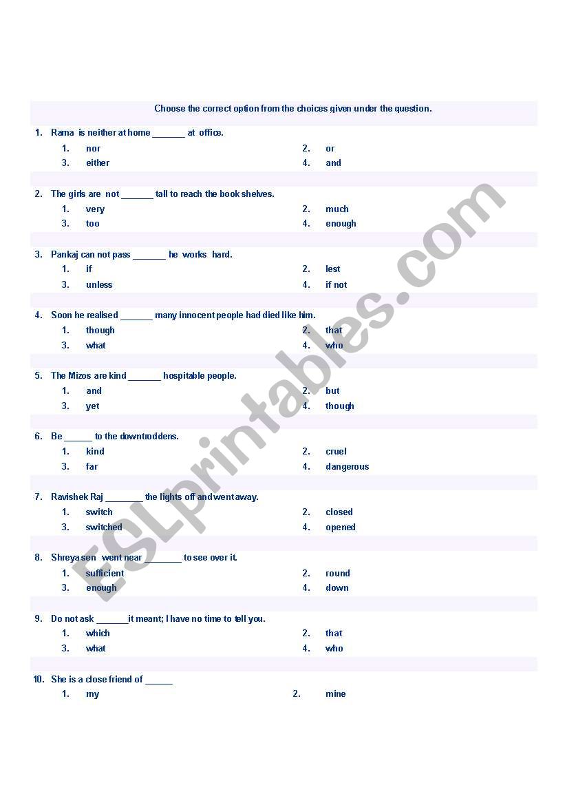 conjunction worksheet