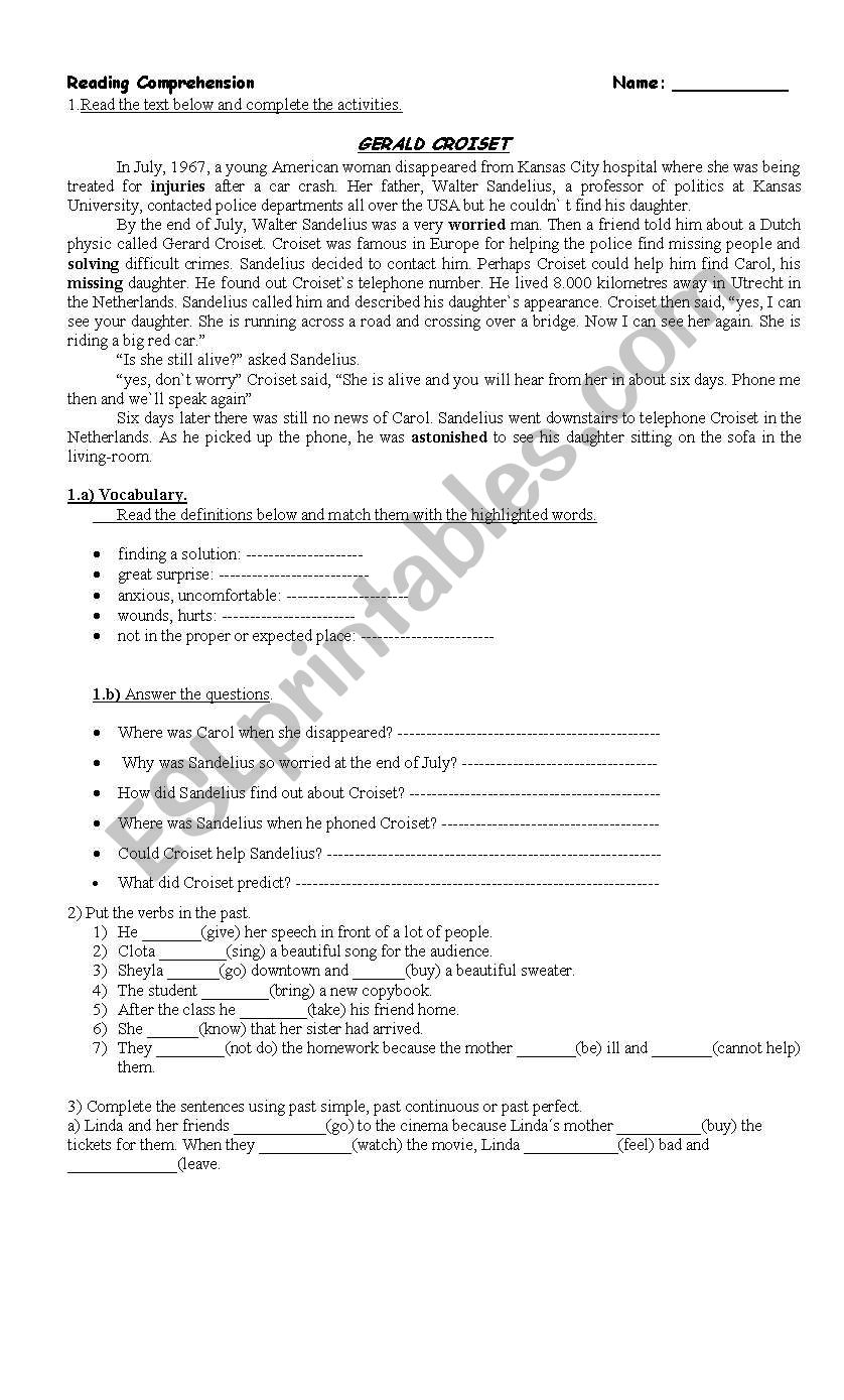 reading comprehension worksheet