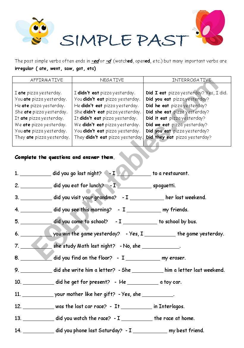 Simple Past + WH-questions worksheet