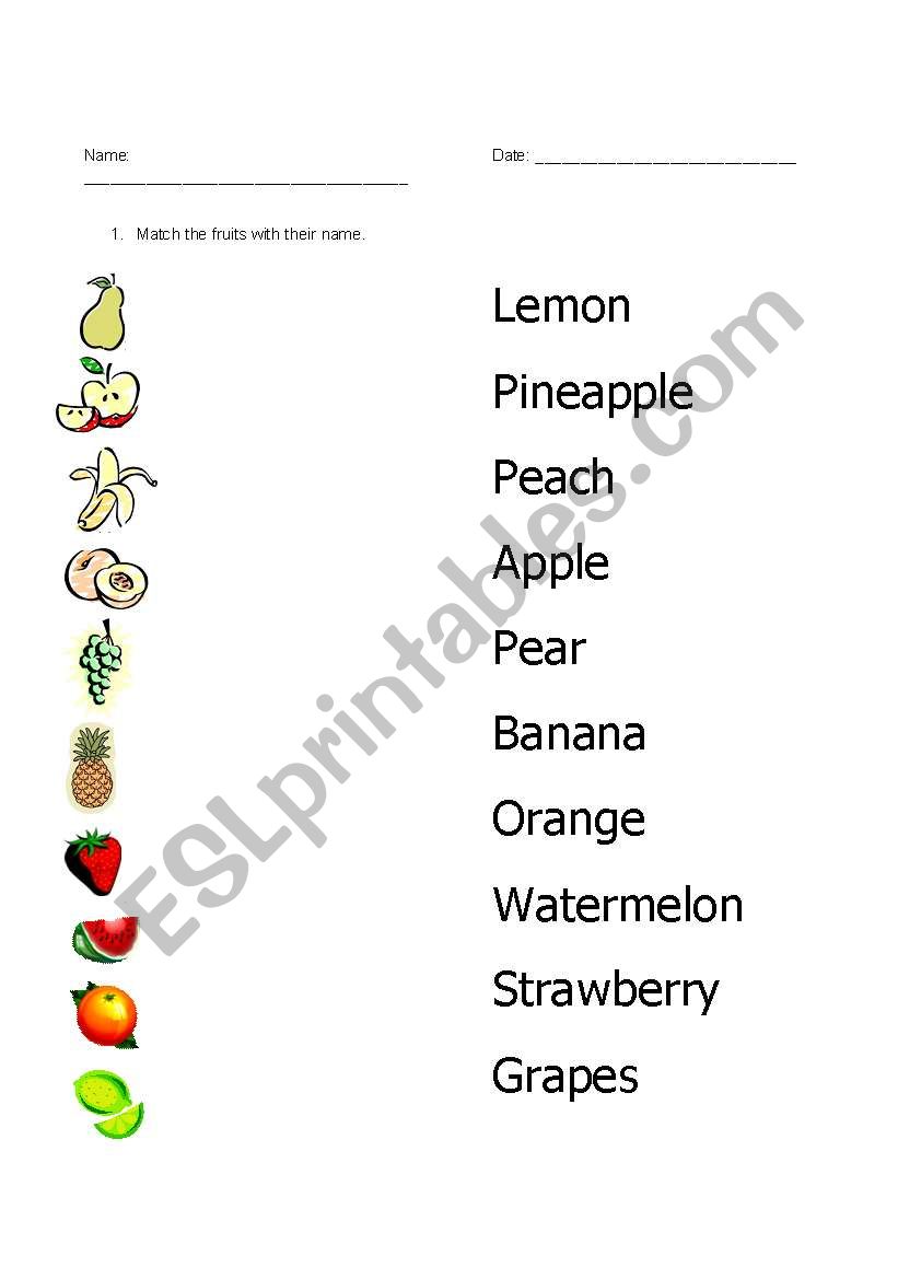 Fruit matching activity worksheet