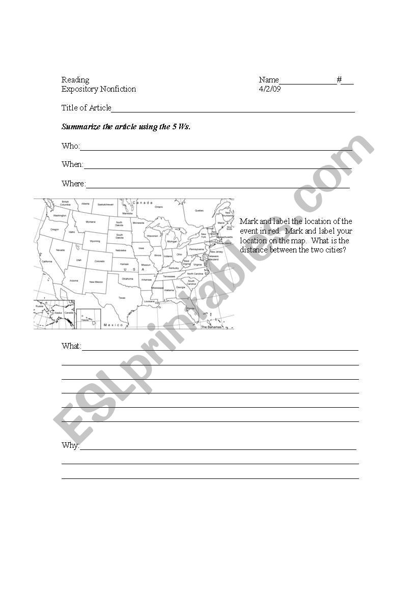 Nonfiction Graphic Organizer worksheet