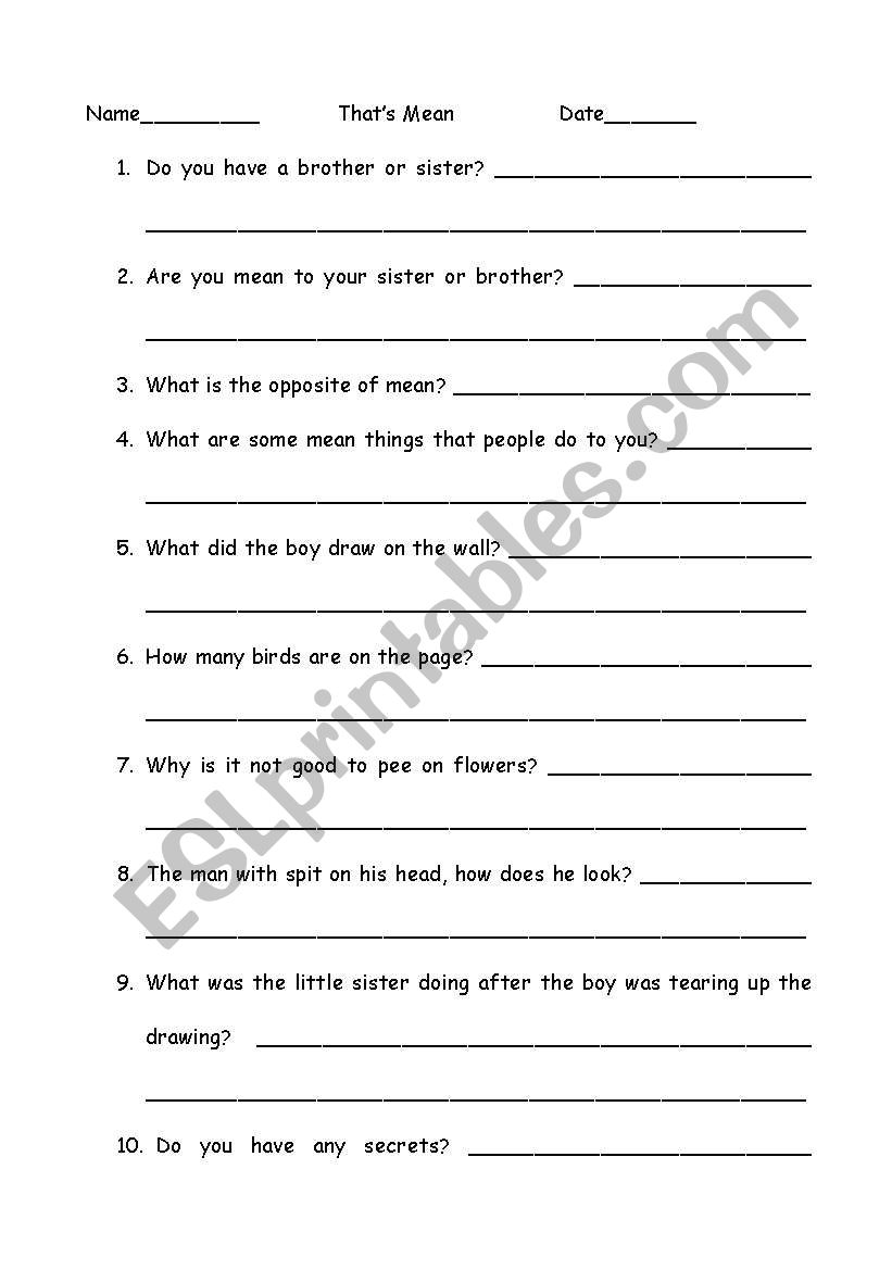 Thats Mean worksheet