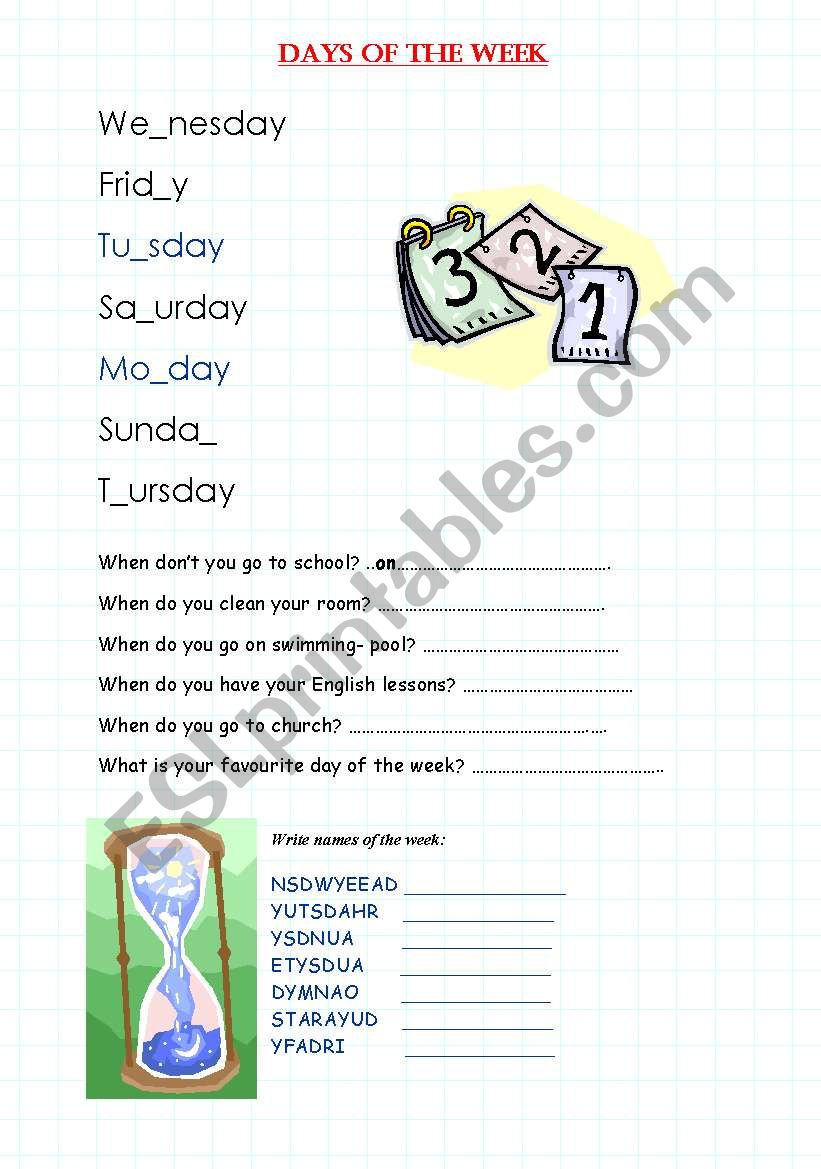 Days of the week worksheet