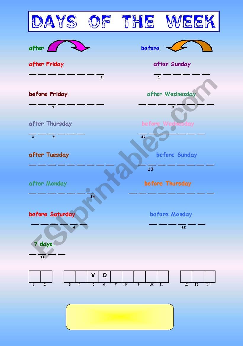 Days of the week worksheet