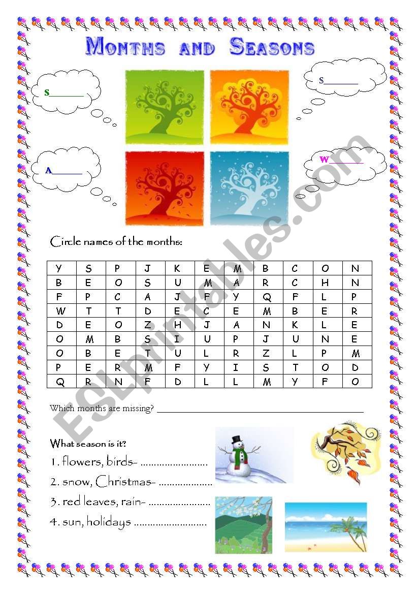 Months and seasons worksheet