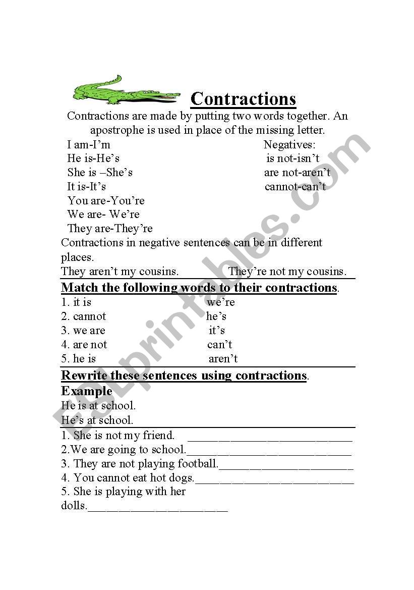 contractions worksheet