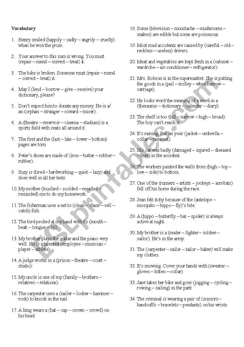 100 Vocabulary worksheet