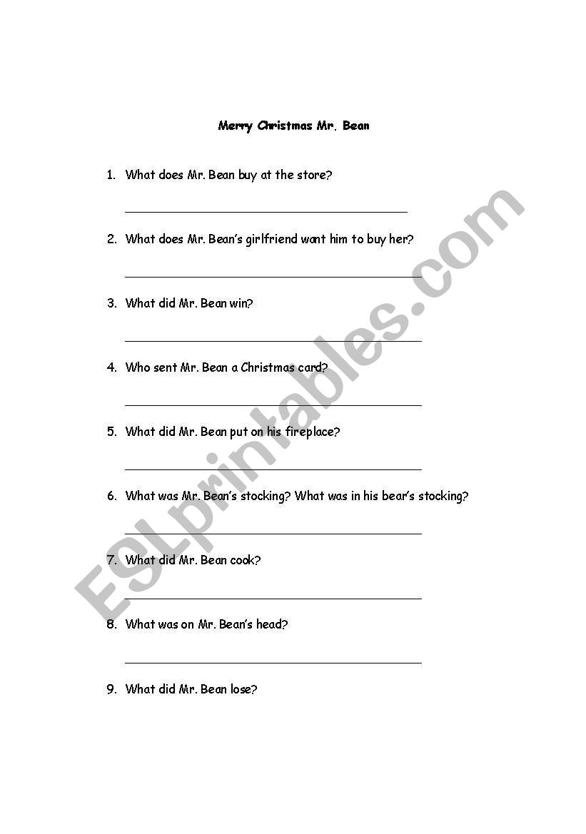 Merry Christmas Mr. Bean worksheet