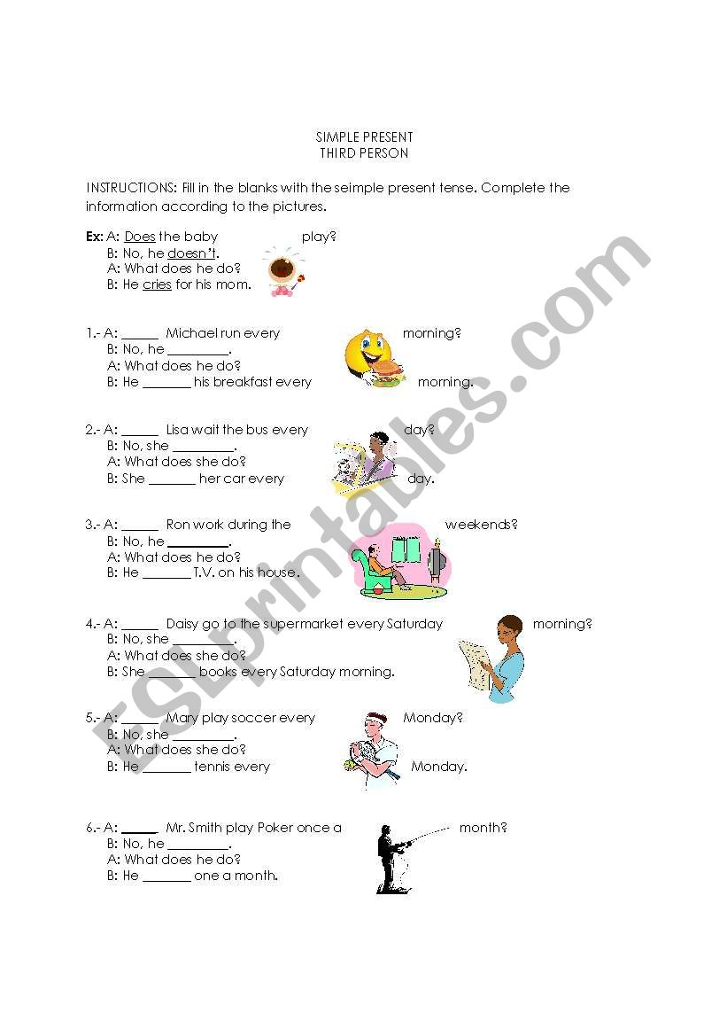 SIMPLE PRESENT 3RD PERSON worksheet