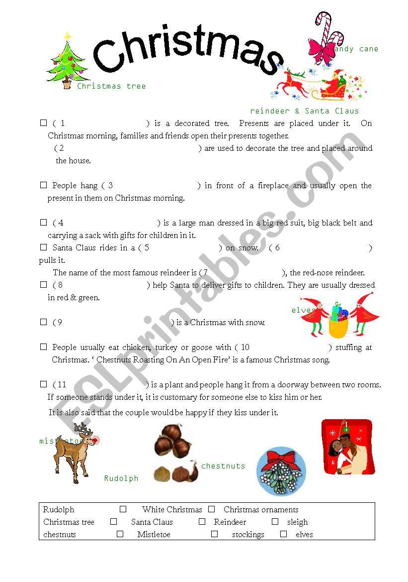 Christmas items worksheet