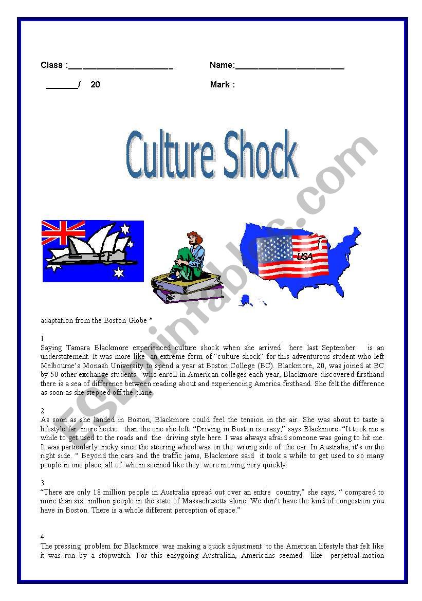 Culture shock / reading  ( 4 pages )