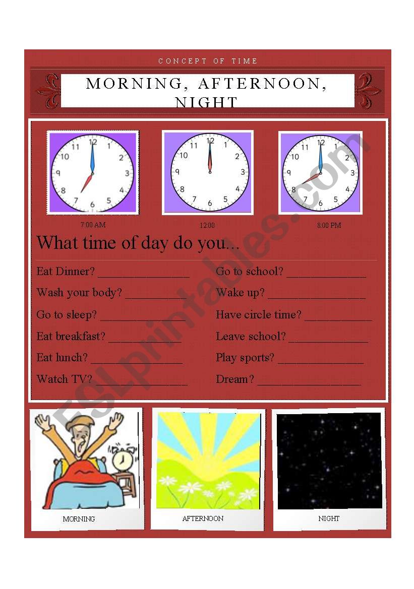 morning, afternoon, and night: concept of time