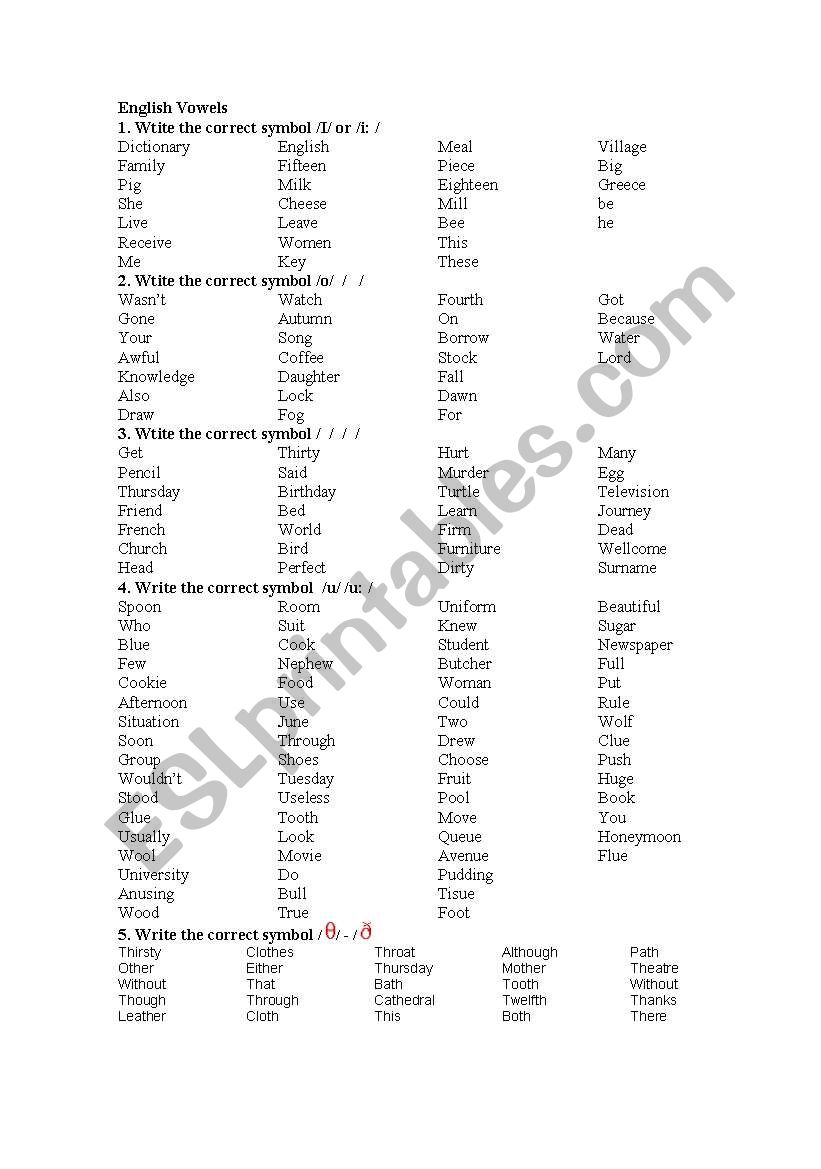 phonetic exercises with vowels