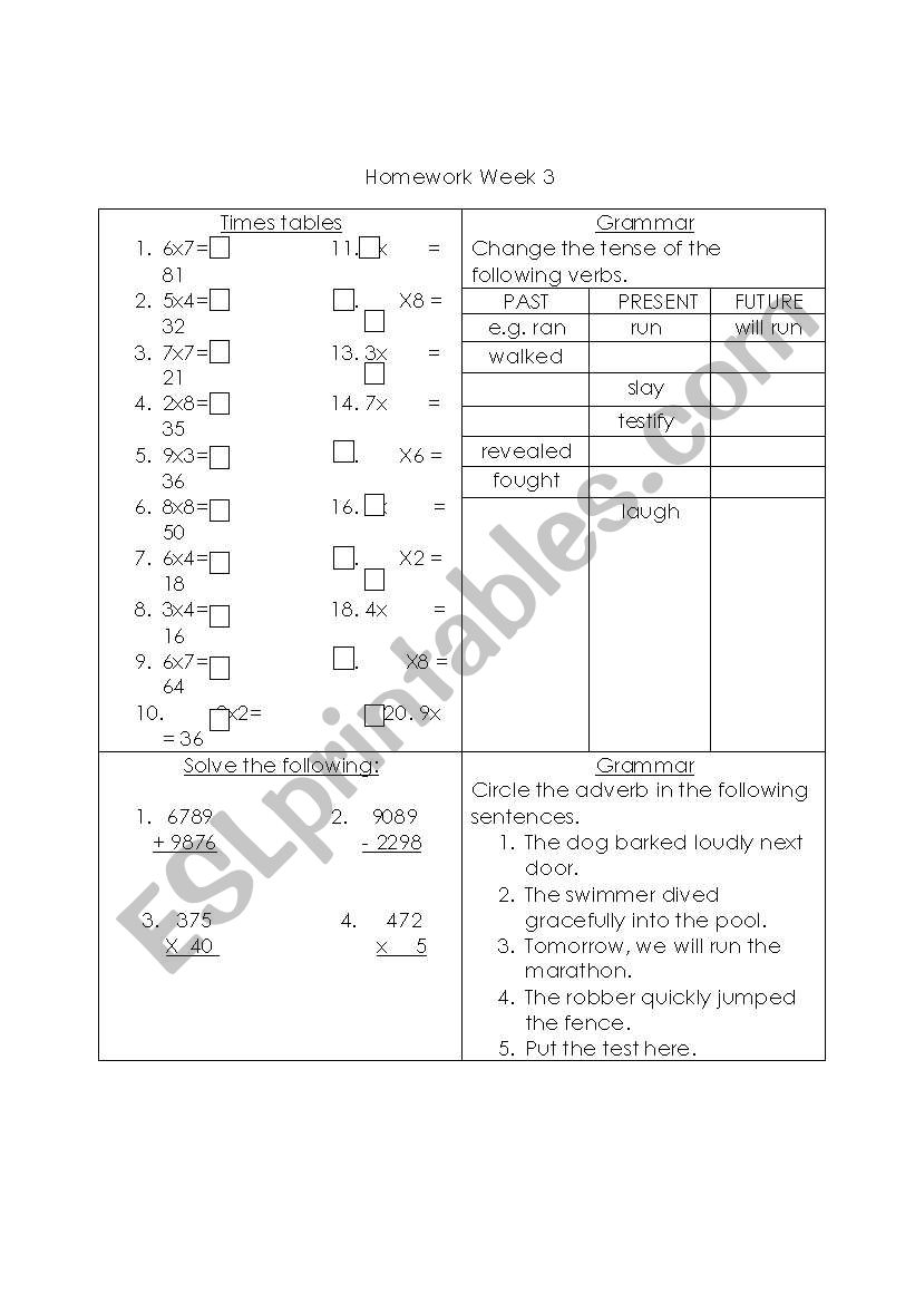 Homework Year 6 worksheet