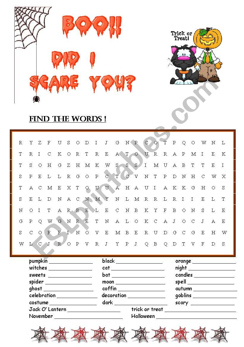 halloween wordsearch worksheet