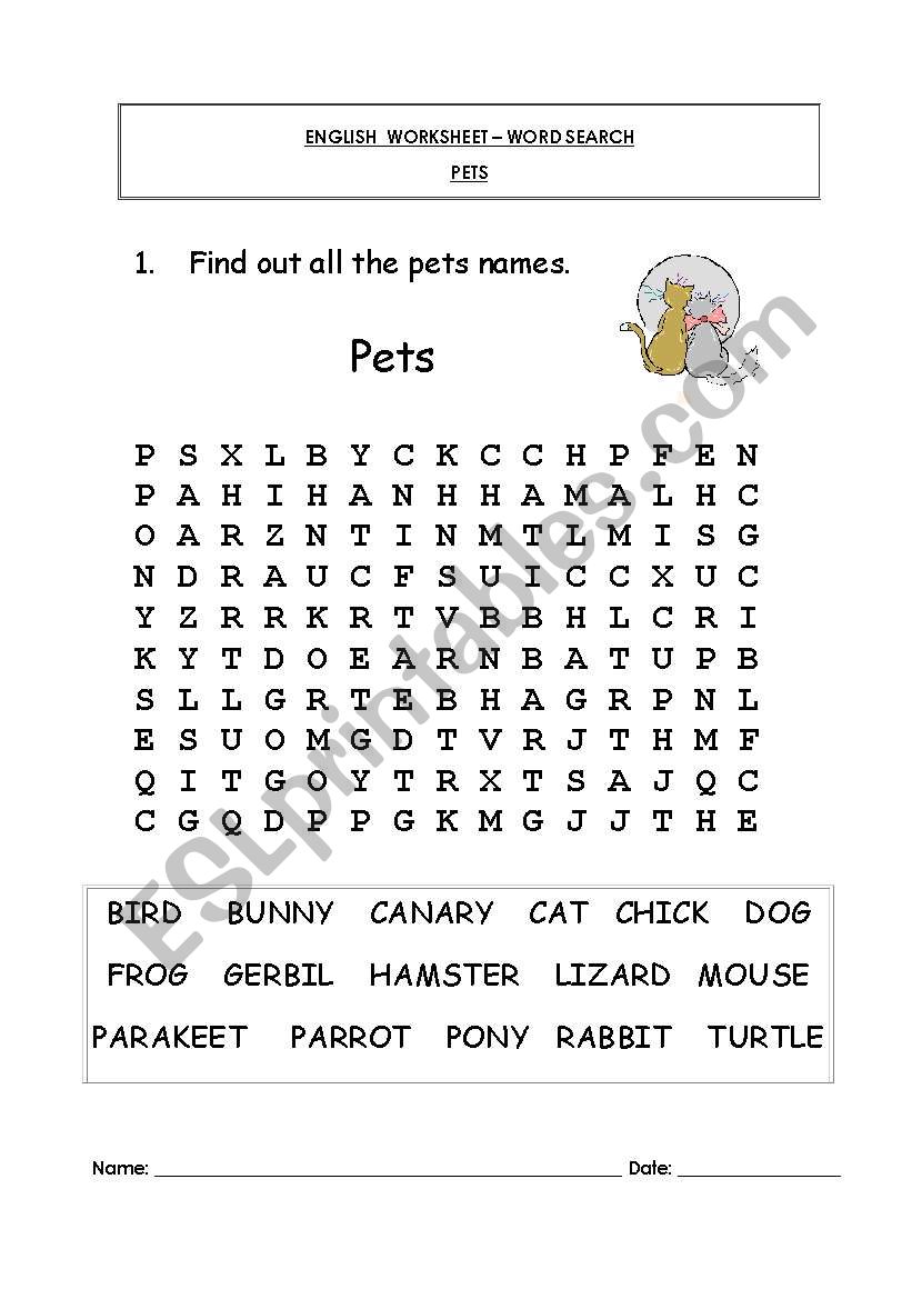 Pets worksheet