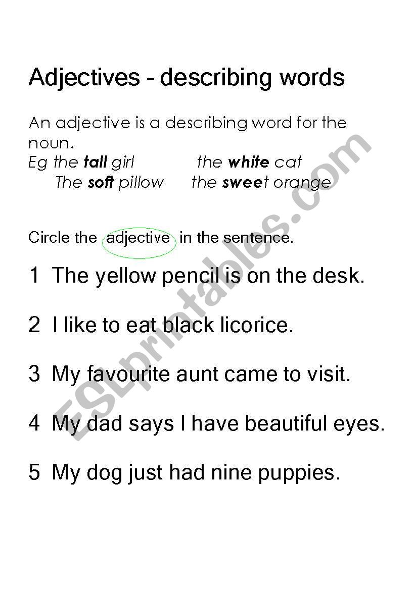 adjectives worksheet