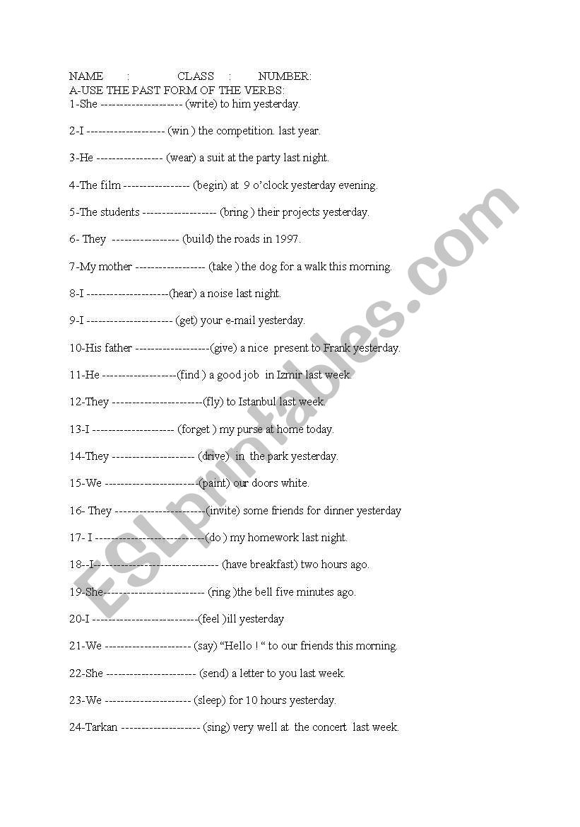 Simple Past tense worksheet