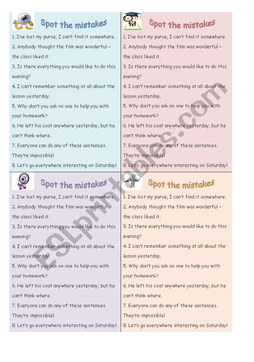 Spot & correct the mistakes worksheet