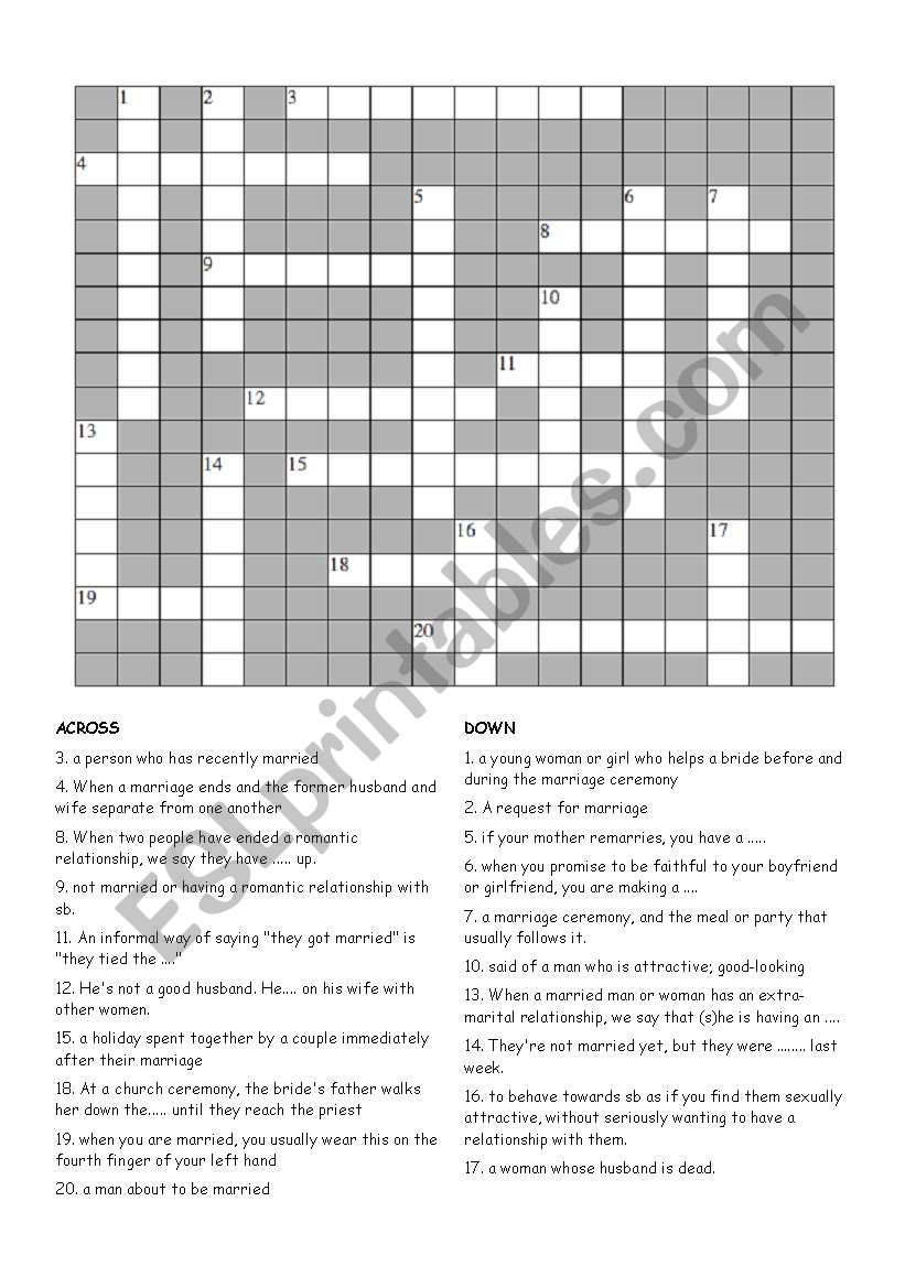 Crossword Puzzle: Love, Marriage & Family Vocabulary
