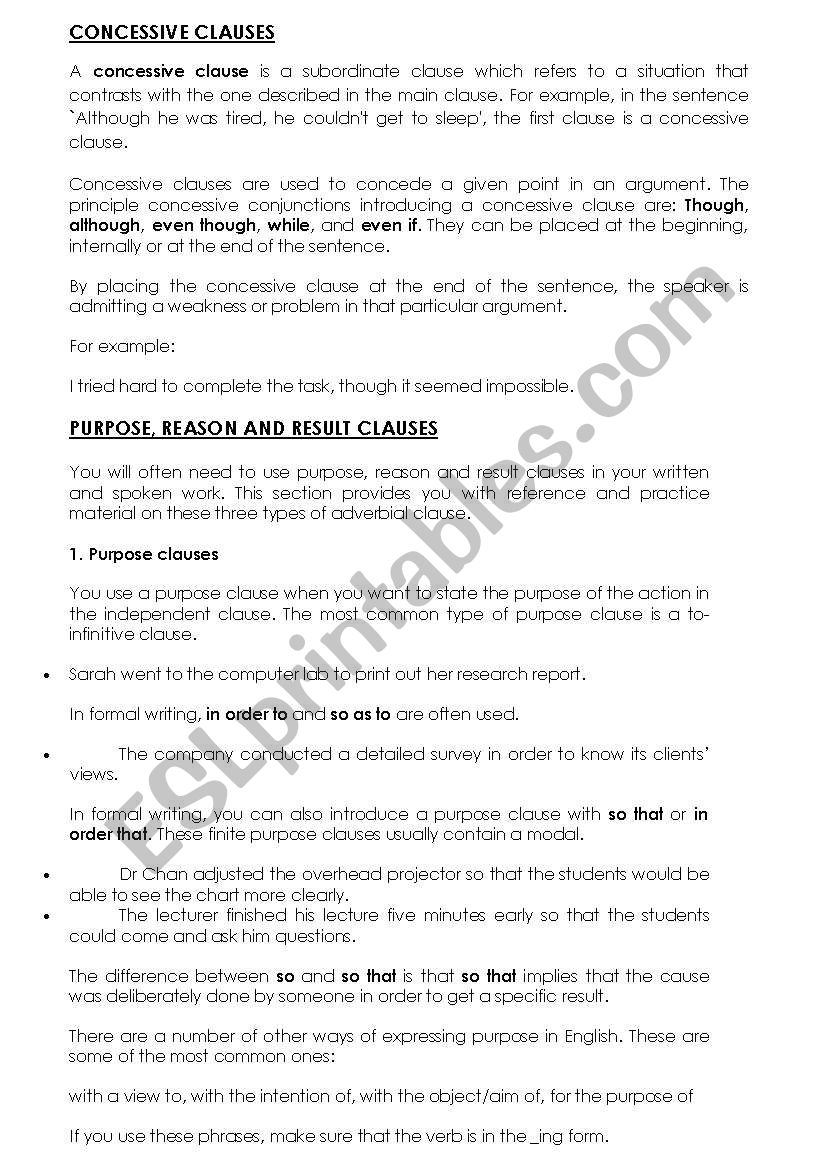 Types of clauses worksheet