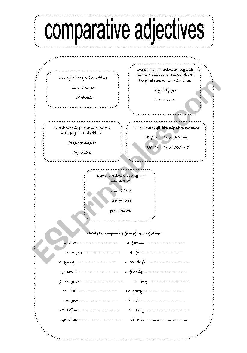 Comparative adjectives worksheet