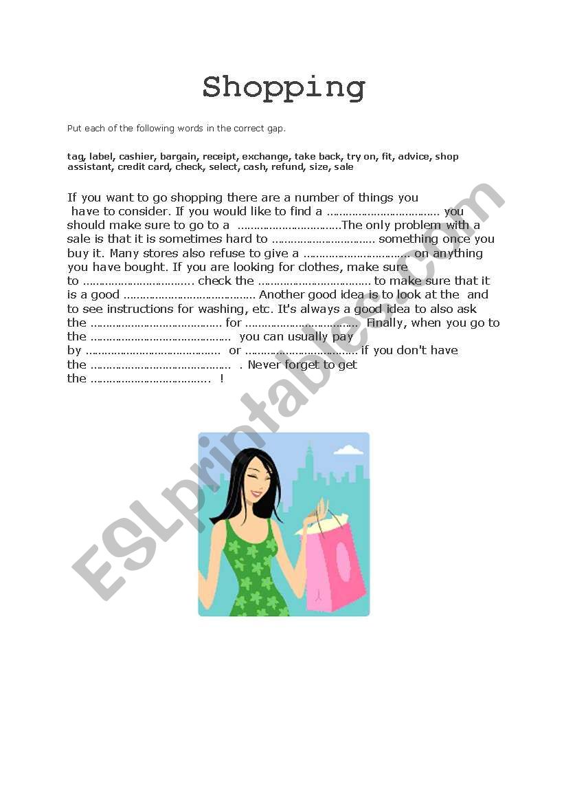 Shopping worksheet