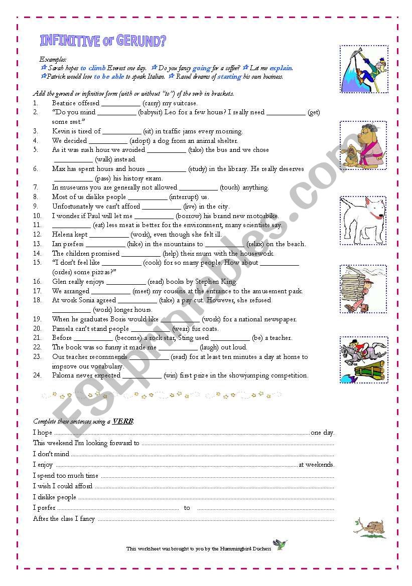 Infinitive or Gerund? Worksheet for Adult Learners (With Key)