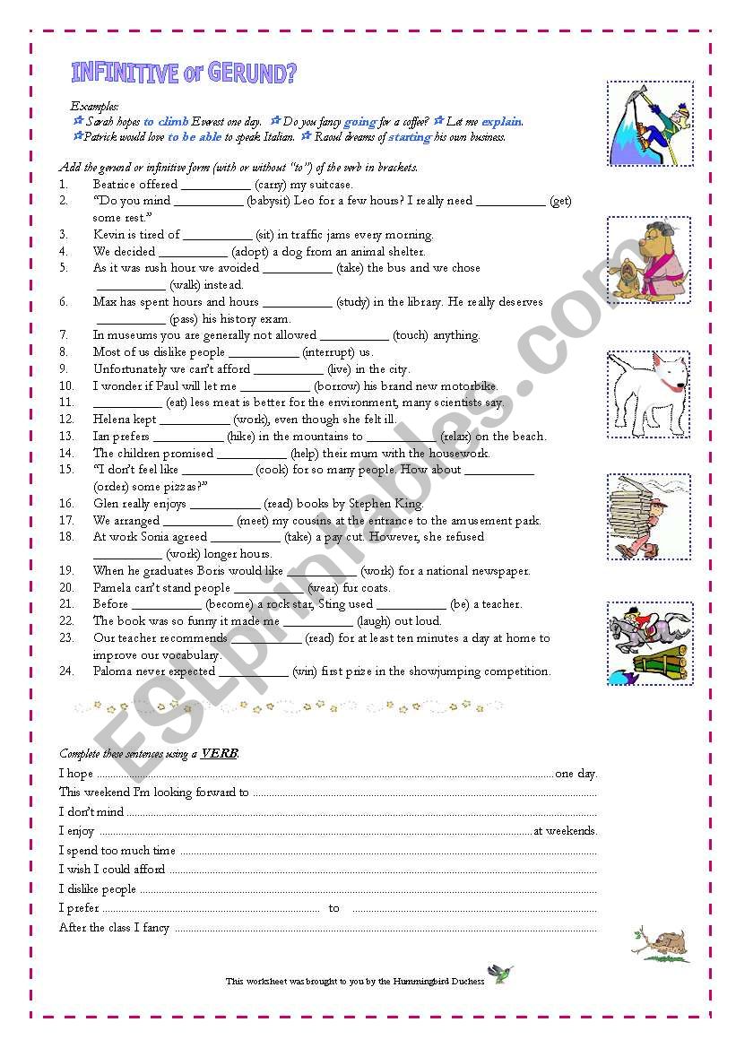 Infinitive or Gerund? Worksheet for Adult Learners (With Key)