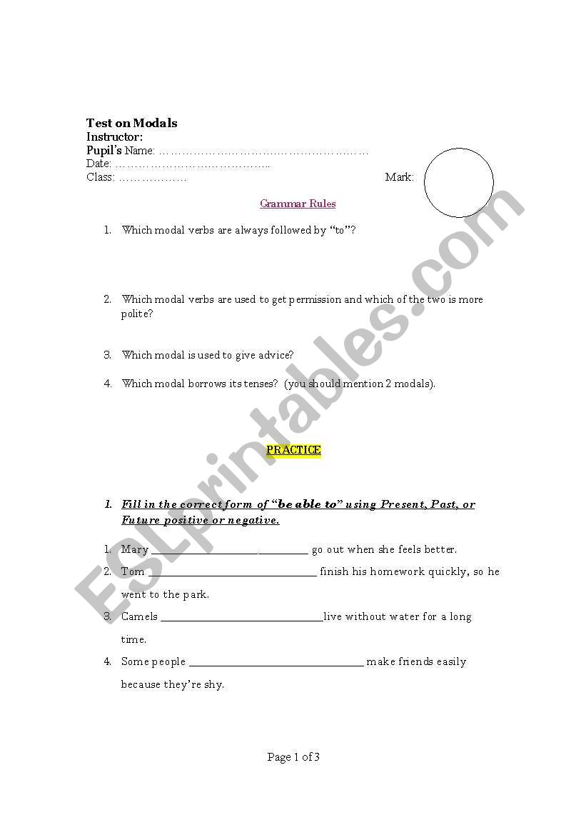 modal verbs worksheet