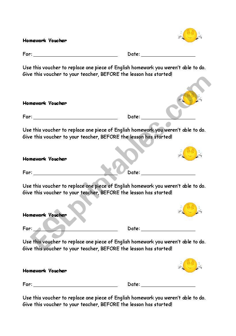 homework vouchers worksheet