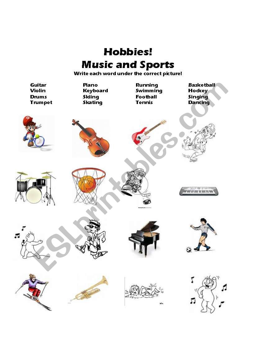 Hobbies: Music and Sports worksheet