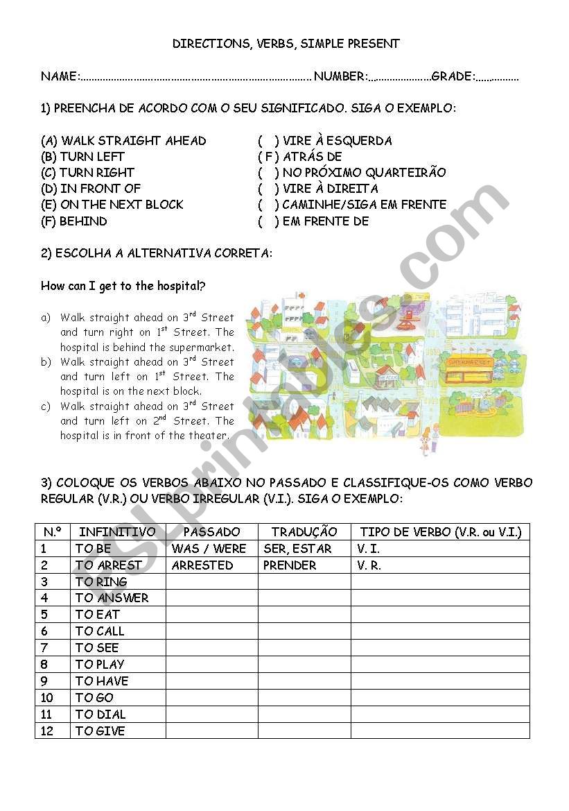 DIRECTIONS, VERBS AND SIMPLE PRESENT