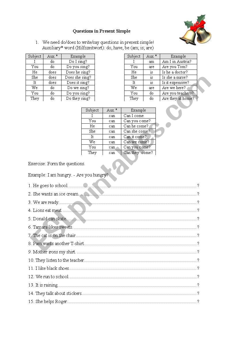 Questions in Present Simple worksheet