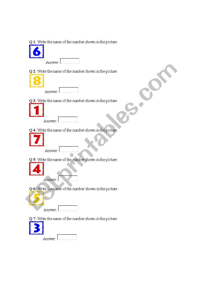 Number words worksheet