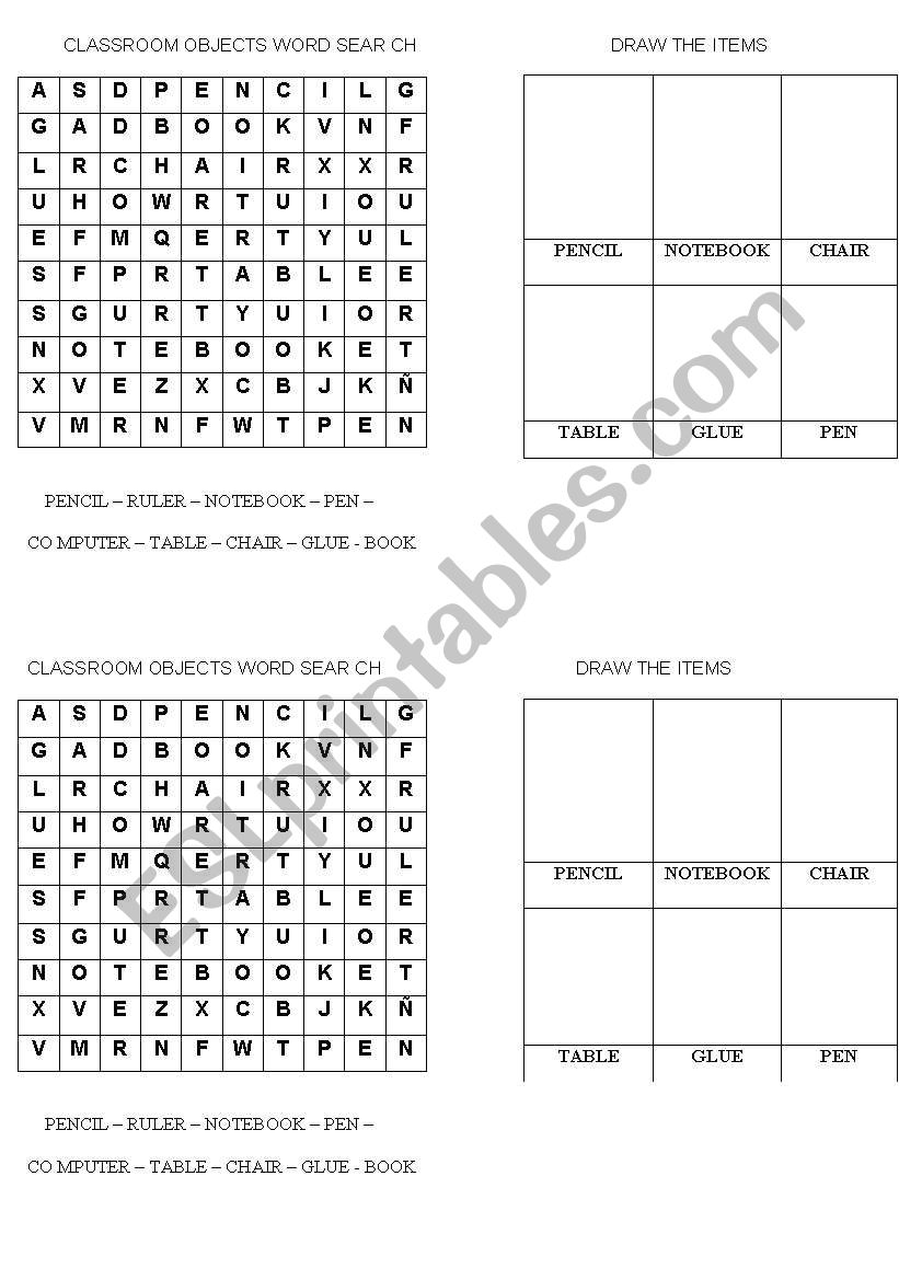 CLASSROOM OBJECTS worksheet