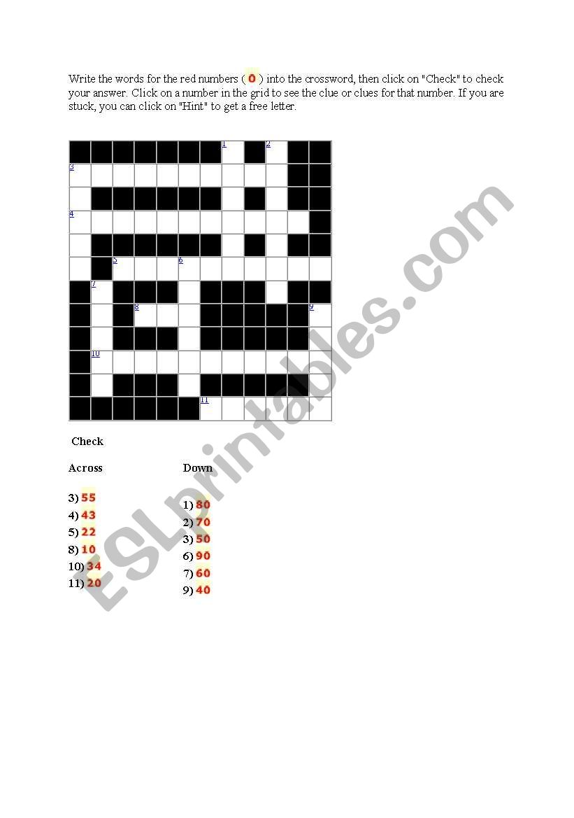 crossword worksheet