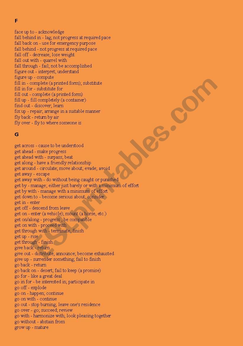 Phrasal verbs (part 2) worksheet