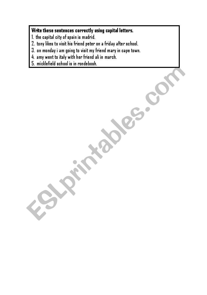 Capital letters worksheet