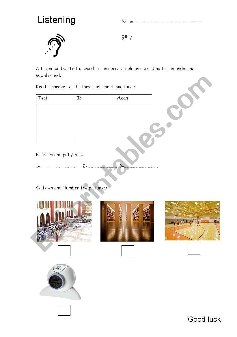 listening test worksheet