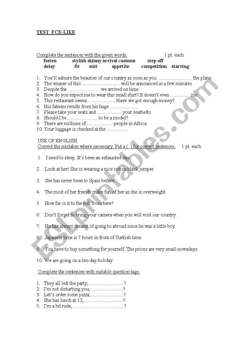 fce-like test worksheet