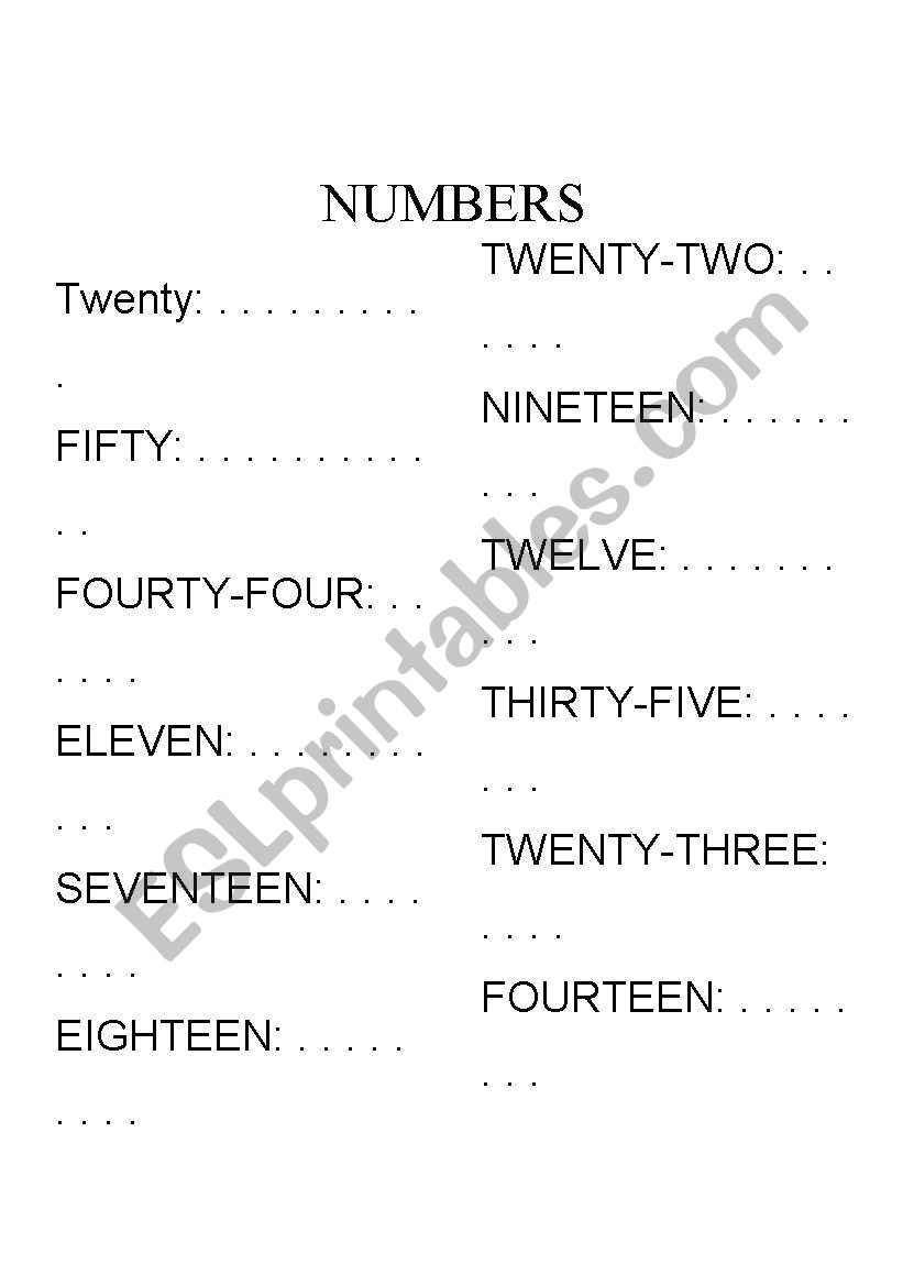 NUMBERS worksheet