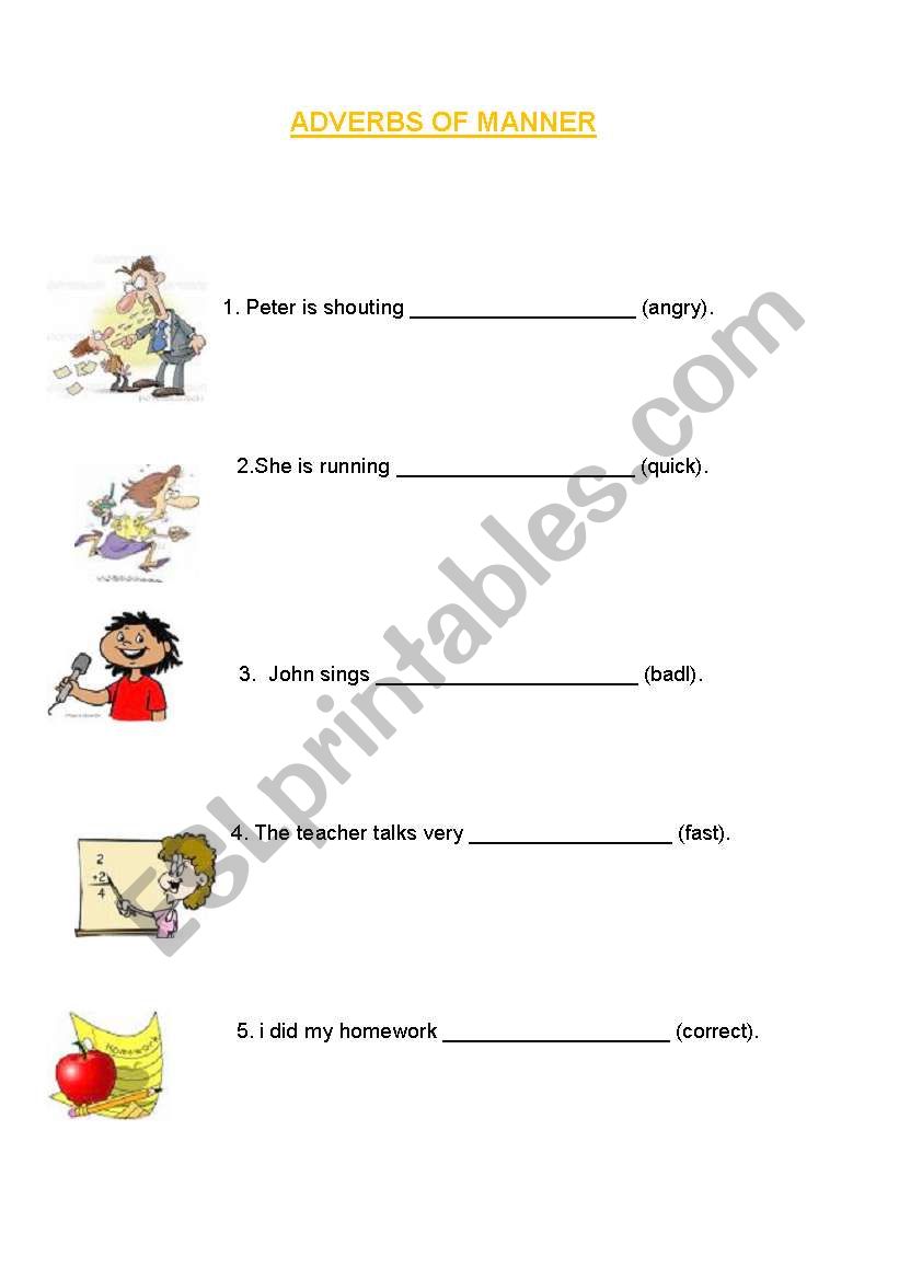 Adverb Of Manner Worksheet Adverbs Of Manner Exercise Worksheet For 5th 9th Grade Lesson Planet