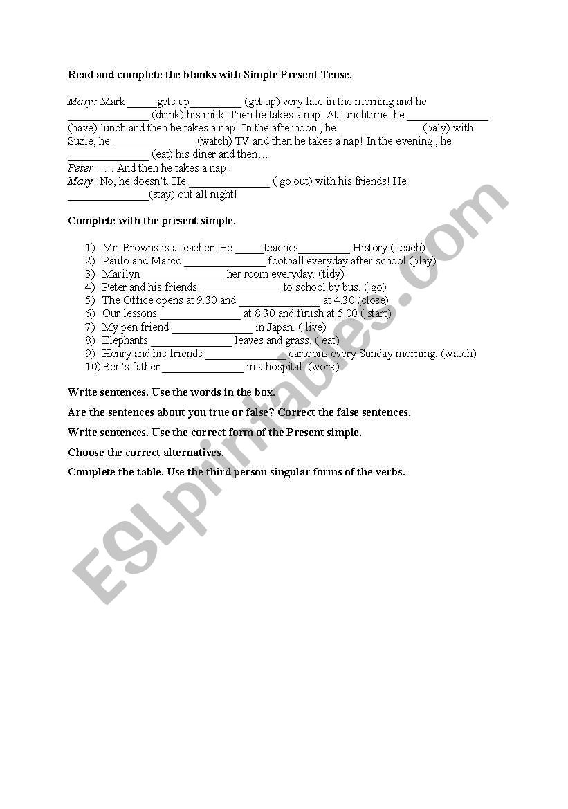 preent simple exercises worksheet