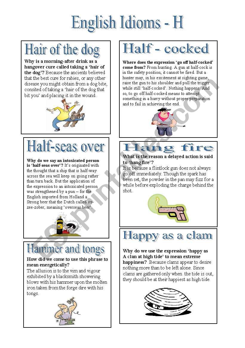 English Idioms - H worksheet