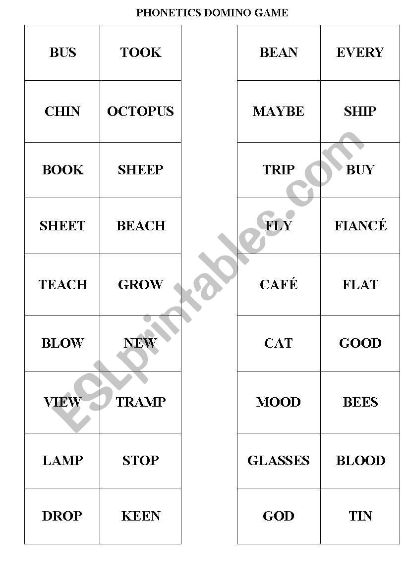 Phonetics domino game worksheet