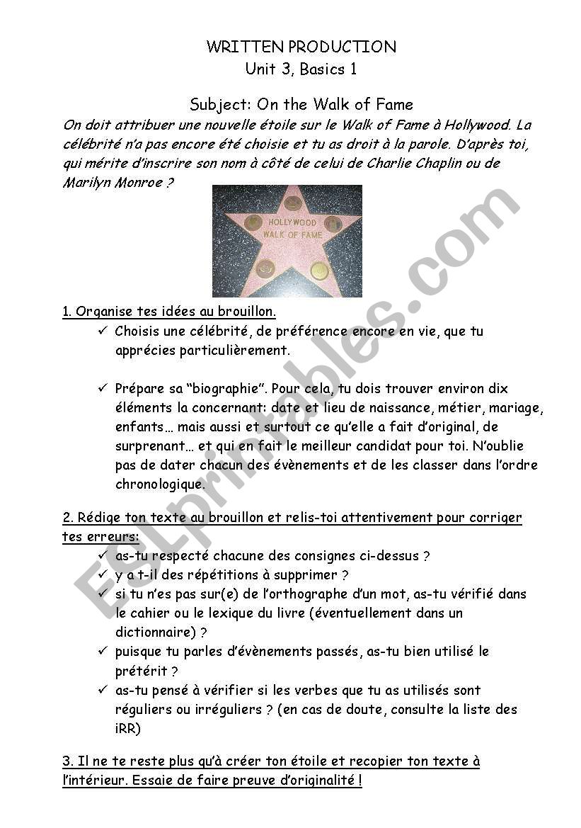 On the Walk of Fame worksheet