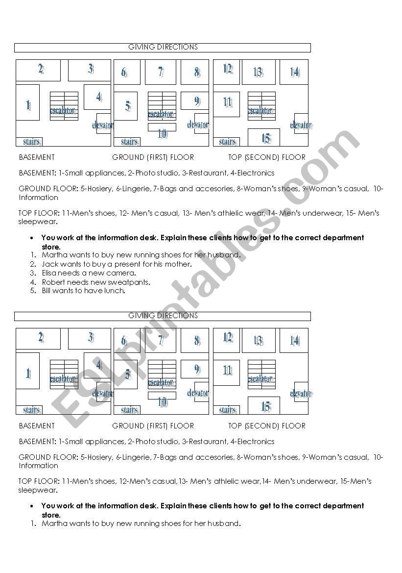 giving directions worksheet