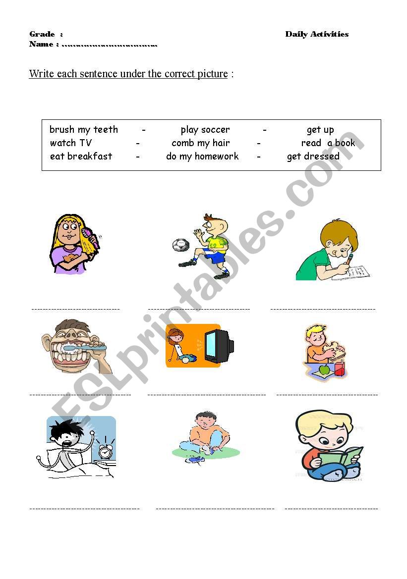 Daily Activities worksheet