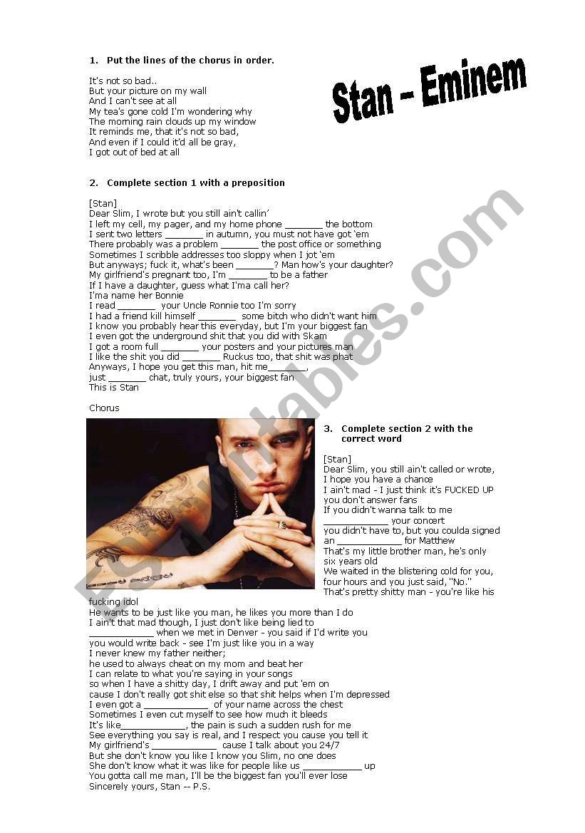 Stan - Eminem worksheet